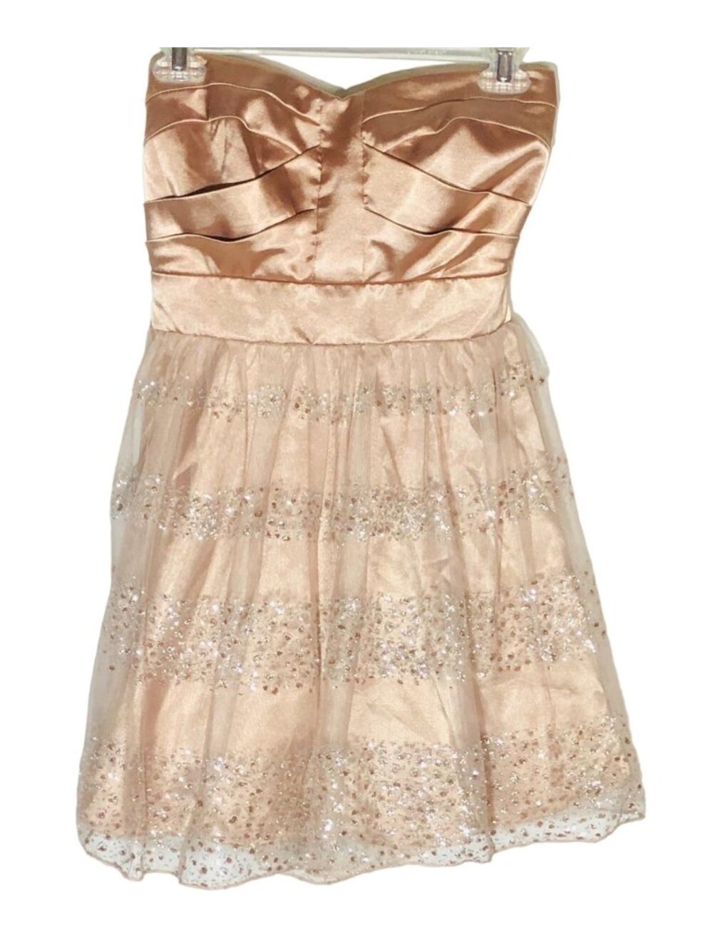 Trixxi strapless dress lace layered sheer tie zipper polyester size 7 READ
